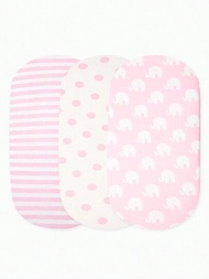 柔軟的嬰兒床單套裝3件套,通用配合嬰兒床、搖籃、摩西籃等橢圓形或方形床墊,男女嬰兒床單