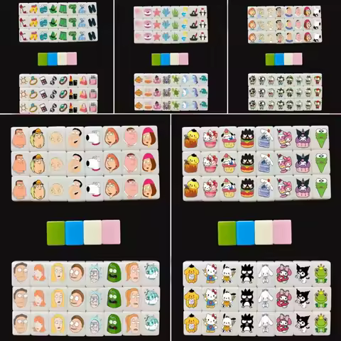 New 24mm 48Tiles Sanrio Pattern Hello Kittys Mahjong Block Gioco Sea Animals Board Game Two Plays Ki