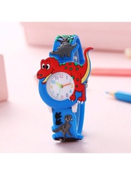 可愛卡通矽膠恐龍t-rex手錶,搭配橡膠錶帶適用於兒童