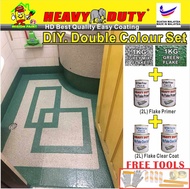 ( Double Colour Flake Full Set ) Epoxy Flakes Coating ( 1KG GREY MIX / 1KG GREEN / 2L PRIMER / 2L CL