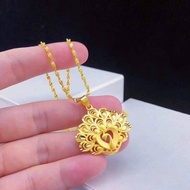 MY Jewellery Gold 916 Original Malaysia Necklace Women Open Screen Peacock Flower Pendant Chain Jewe