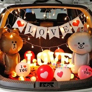 車尾箱驚喜佈置套裝 情人節氣球 LED LOVE字母燈 LINE 公仔鋁膜氣球 可妮兔 布朗熊 表白求婚佈置Valentine's Day