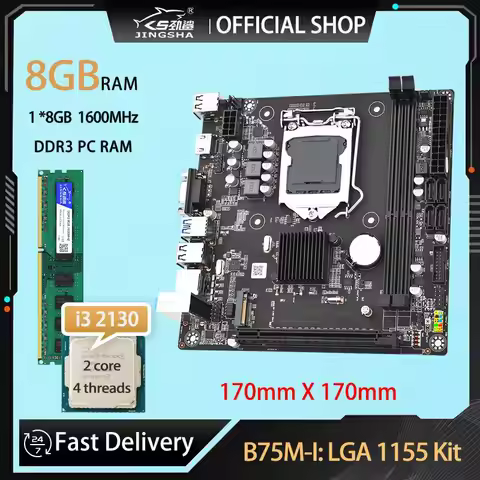 B75 LGA1155 mini ITX Motherboard Kit With Core I3 2130 Processor And 8GB DDR3 Memory B75 Placa Mae S