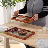 Walnut Begonia Flower Glass Tray Rectangular Metal Handle Snack Tray Tea Cup Tea Set Tray Tea Tray