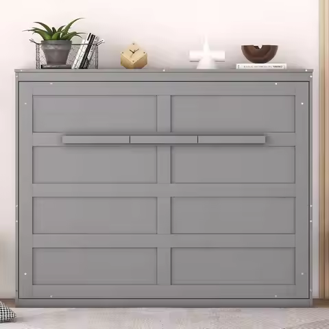 Full Size Murphy Bed, Wall Bed, Full Platform Bed, Gray