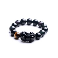 Black Obsidian Bracelet,Feng Shui Black Obsidian Wealth Bracelet for Women Men Stretch Obsidian Brac