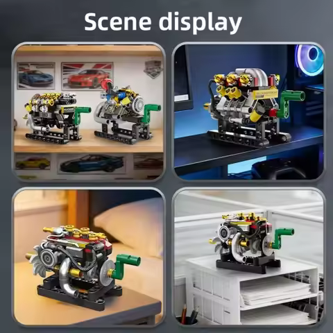6-in-1 Mini Mechanical Engine Building Blocks Set, Movable V6/V8 Engine Model Kit, STEM Educational 