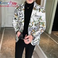 COZY การออกแบบที่ไม่ซ้ำกัน STAGE เครื่องแต่งกาย Tuxedos Blazer SLIM FIT Letter พิมพ์ลายบุรุษชุดสีขาว