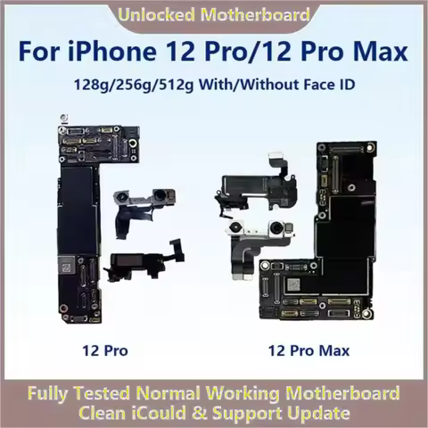 Fully Tested Authentic Motherboard For iPhone 12/12 Pro Max 256g/512g Unlocked Mainboard Face ID Cle