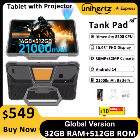 Unihertz Tank PAD 8849 Rugged Projector Tablet Android 32GB 512GB 21000mAh 10.95" FHD Dual Speaker D