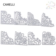 CAMELLI 8Pcs Flowers Die Cuts, Metal Lace Corner Die Cuts, Embossing Template Butterfly Silver 2 Inc