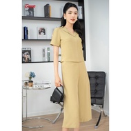 Set of yellow silk tube, crop top and straight cutlotes Limited Toson B1232V83