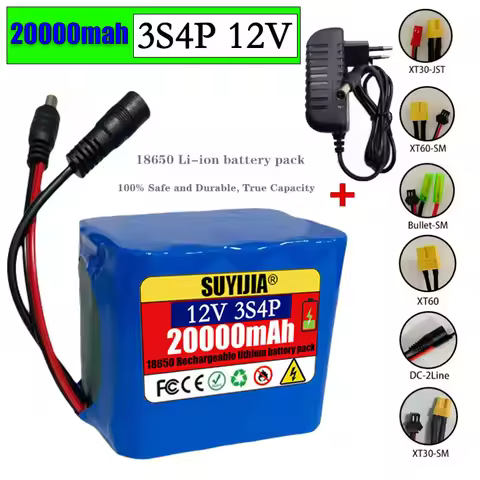 12V 3S4P 20000mah battery 18650 Li-ion 20Ah Rechargeable batteries with BMS Lithium Battery packs Pr