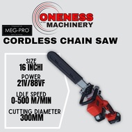 ''MEG PRO'' CORDLESS CHAIN SAW (MOD-6026) C/W 2X BATTERY & CHARGER -88V / 16''