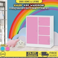 [UNIK] Kaler Children Kids Wardrobe with 4 Compartments Hanging Rail | Almari Baju Budak Kanak Kanak