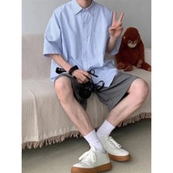 Cityboy Nam Sọc Xanh Áo Sơ Mi Tay Ngắn Áo Khoác Dáng Rộng Mùa Hè Áo Khoác Ngoài Hợp Thời Trang 4 Năm