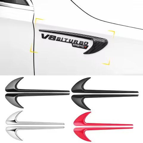 2pcs Car Door Wing Fender Vent Marker Sticker Side Sticker for Brabus Mercedes Benz Maybach AMG Bitu
