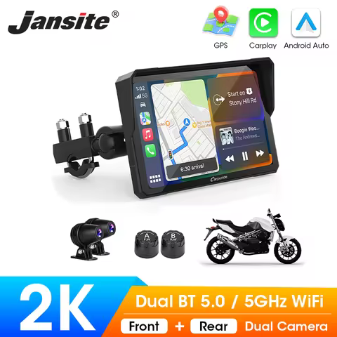 5/7 inch 2K Motorcycle GPS Navigation DVR IPX7 Waterproof Wireless Carplay Android Auto Display Scre