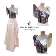 Modern Filipiniana Ethnic Top and Overlap Skirt Beige