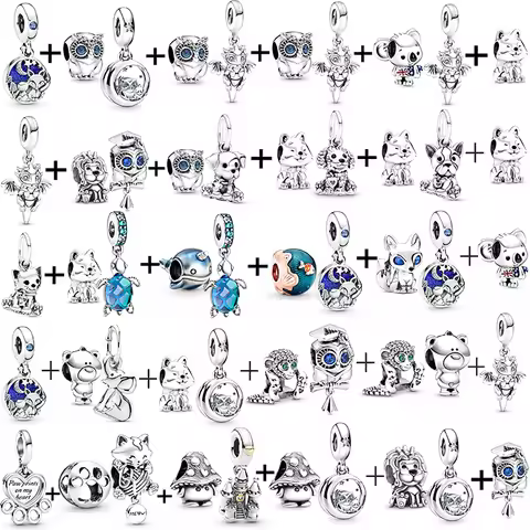2Pcs/Lot New Silver Color Cute Owl Turtle Dolphin Pendant Fashion Beads Fit Original Brand Charms Br