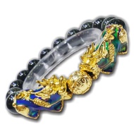 999 24k Gold Plated Colour Changing Double Pixiu Obsidian Bracelet足金镀金变色双貔貅黑曜石手链