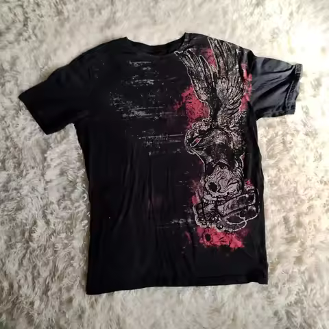 2000s American skull wings double-sided pattern printed street style top xzavier T-shirt affliction 