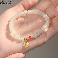 HENLI Elegant Fashion Party Jewelry Lotus canopy Pendant China Fu Charms Beads Strand Crystal Beads Bangle Imitation Jade Bracelet Stretch Rope Women Bracelet