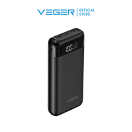 พาวเวอร์แบงค์ VEGER P20 Power Bank 20000mAh แบตสำรองลายเคฟล่า หน้าจอ LED จ่ายไฟ Output ช่อง USB เท่า