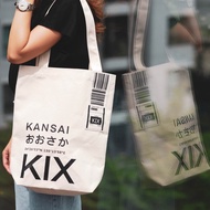 พร้อมส่ง ! กระเป๋าผ้าแคนวาส Canvas Tote Bag - ลาย Code สนามบิน KIX Kansai by Hundred.above