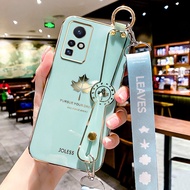 Luxury Phone Case Infinix Zero X Neo X Pro Maple Leaf Style with Wrist Strap Lanyard Casing