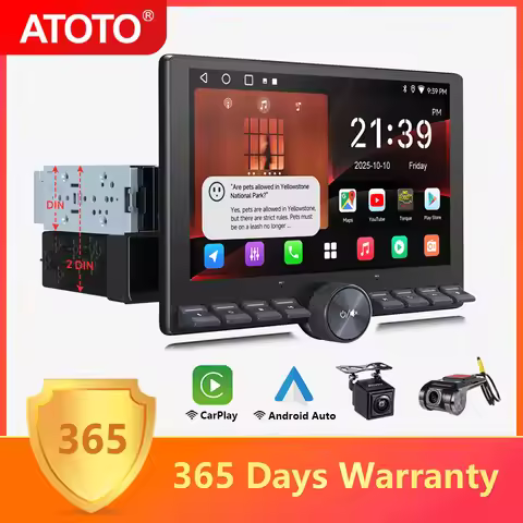 ATOTO 10.1 inch Retractable Screen Android Car Stereo Single 1 Din Bluetooth GPS Navigation CarPlay 