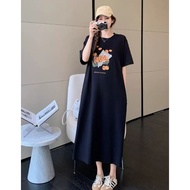plus Size 100% cotton long T shirt maxi Dress XXXL short sleeve dress  70-90kg 大码女装百棉连衣裙