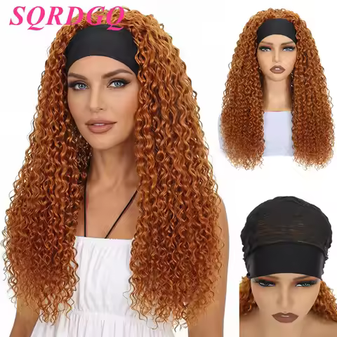SQRDGQ Synthetic Deep Curly Wigs for Women Headband Wig Female Black/613/27/99J Blonde Wig Women Hea