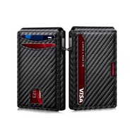 Card Holder for Men - Slim Leather Rfid Blocking Bifold Minimalist Card Holder with Metal Pop-up Cre