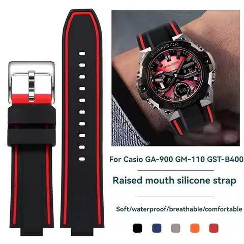 Silicone Watch Strap for Casio GA-900 GM-110 GST-B400 GST-B200 Steel Heart Waterproof Rubber Watchba