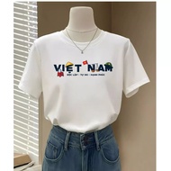 Women's loose T-shirt NA03 printed with the word Vietnam Independence Freedom Happiness, 4-way stret