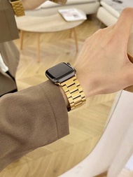 1入組金色男女商務金屬錶帶，適用於Apple Watch 42mm 38mm 40mm 41mm 44mm 45mm 49mm 時尚智慧手錶，可替換Apple Watch 腕帶系列Ultra2、Ultra、SE2、SE、9、8、7、6、5、4、3、2、1