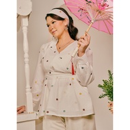 Dew 3D Dotted Cotton Linen Peplum Top