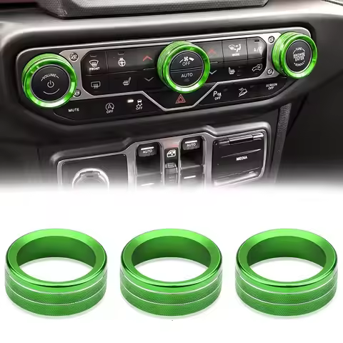 3pcs Green Auto Parts For Jeep Wrangler JL JT 2018+ Aluminum A/C Switch Knob Trim Car Accessories