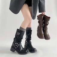 PINKEY P427 Women's Platform Heels Boots – Premium Leather Mid-Slip Boots, Buckle Strap, Boots Heels
