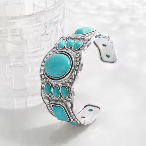 turquoise cuff bracelet Jewelry Cuff Bracelet with Faux Turquoise Opening Adjustable Bracelet Holida