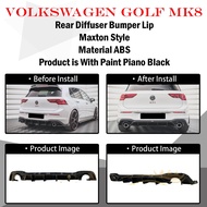 VOLKSWAGEN GOLF MK8 GTI MAXTON STYLE SINGLE EXHAUST REAR BUMPER DIFFUSER LIP WITH PIANO BLACK -ABS B