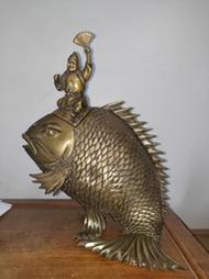 古董老件銅器日本招財鯉魚高29長22寬19公分