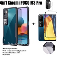 (4 in1) Phone Case For Xiaomi POCO M3 M 3 PRO X3 NFC Shockproof Phone Case + lens film + tempered glass screen protector + carbon fiber back film