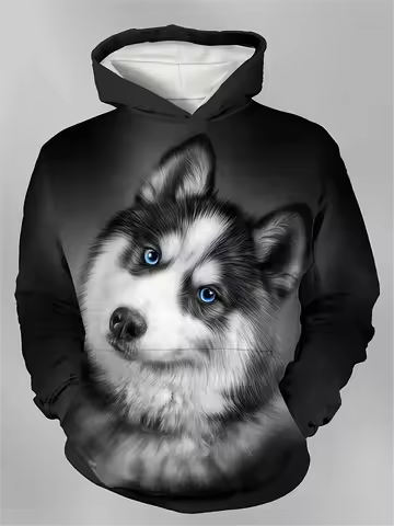 Men's Hoodie 3D Husky Dog Print Sweatshirts For Men Casual Hooded Tops Y2k Hoodies Pullover Clothes 