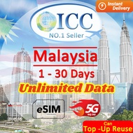 ICC eSIM Malaysia 1-30 Days Unlimited Data SIM| Malaysia eSIM| Can top up reuse| eSIM Malaysia