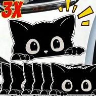 3Pcs Upgraded Oversized Peeking Black Cat Car Beauty Sticker Universal PVC Autos Paint Scratch Maski