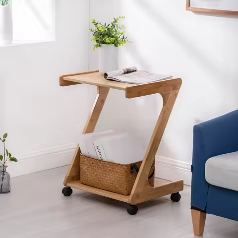 Simple bamboo and wood living room small table, mobile sofa edge table, coffee table, coffee table, 