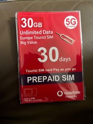 最後一張！歐洲數據卡 30GB 5G 30days  Vodafone 有效期：2026-8-30