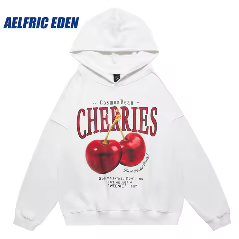 Aelfric Eden "Fruit Code" Cherries Print Hoodie Sweatshirt Streetwear Casual Pullover Autumn Harajuk